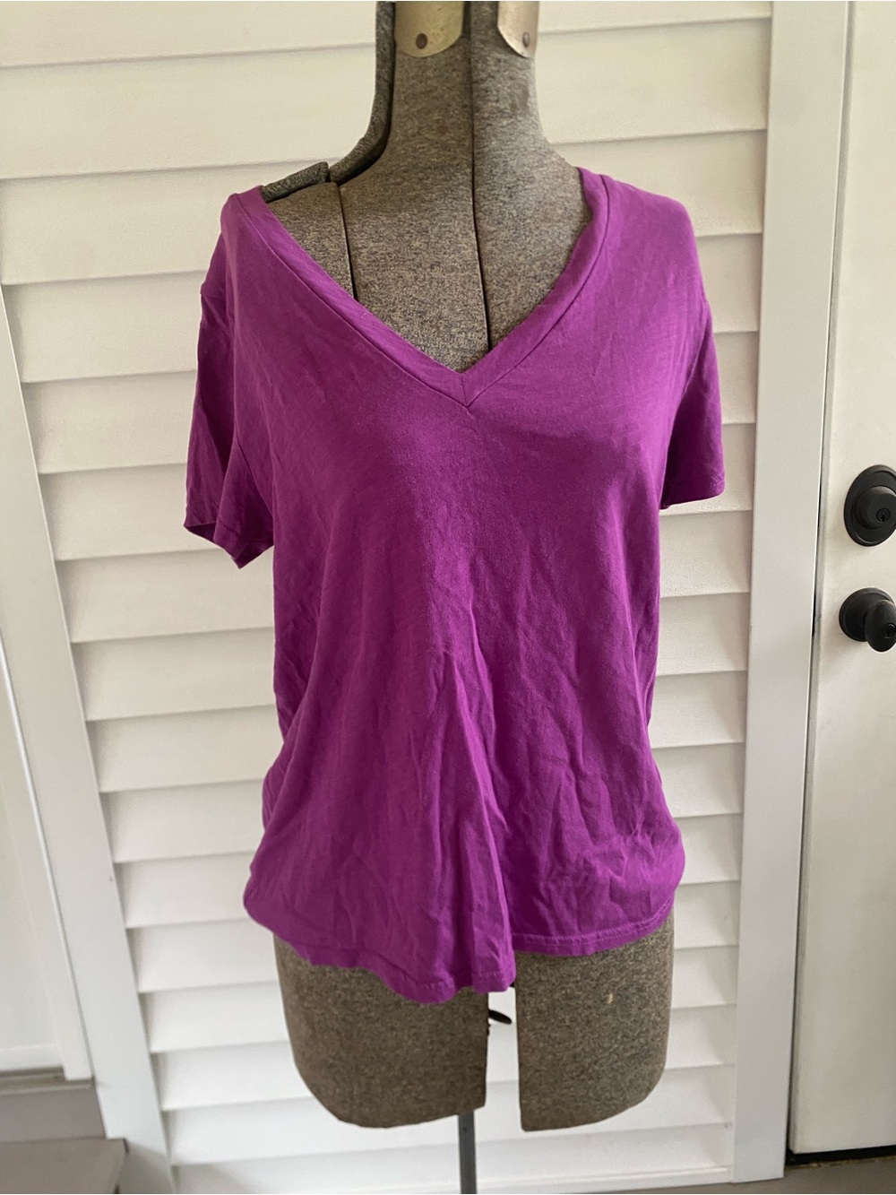 J. Crew Short Sleeve V-Neck Tee in Bright Purple